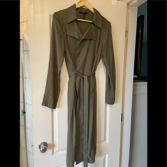 Forever 21 Olive Green Belted Trench Size M - Picture 2 of 5